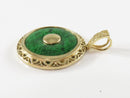 14K Gold Filigree Pendant with Burma Maw-Sit-Sit Malachite Disc with Gold Button product image for Just Stuff I Sell, clear front view, neutral background, original listing photo, optimized descriptive alt text, centered composition variant 5