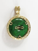 14K Gold Filigree Pendant with Burma Maw-Sit-Sit Malachite Disc with Gold Button product image for Just Stuff I Sell, clear front view, neutral background, original listing photo, optimized descriptive alt text, centered composition variant 6