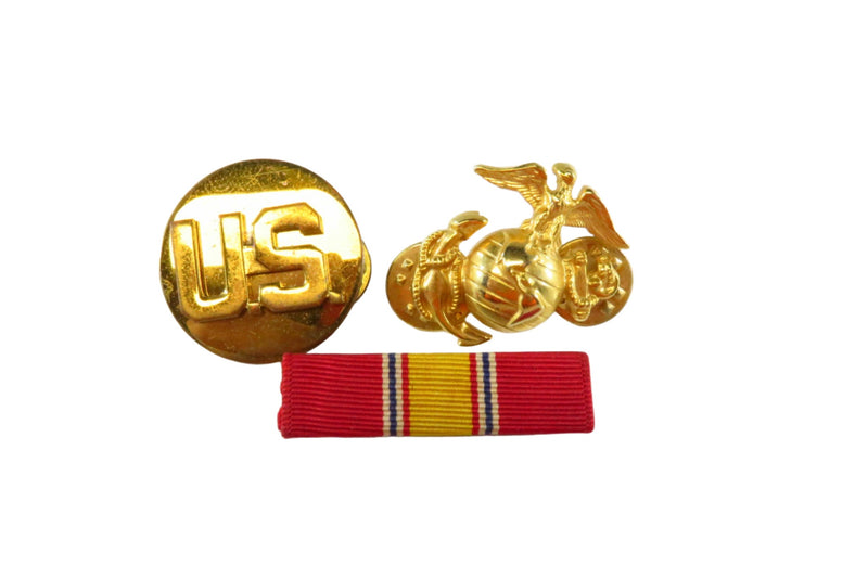 Undated USMC Globe and Anchor, US Pinback Medal, National Defense Bar