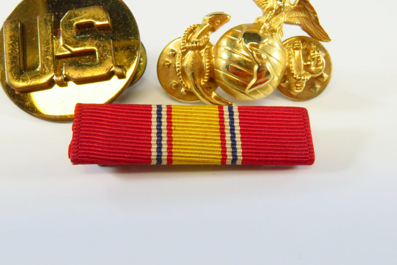 Undated USMC Globe and Anchor, US Pinback Medal, National Defense Bar