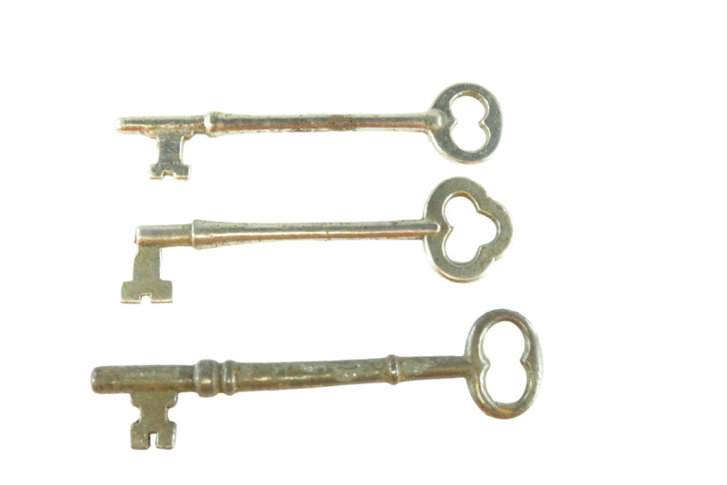 Grouping of 3 Antique Style Skeleton Keys 1 Marked Japan — front view