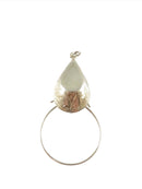 Vintage Sterling Silver Tear Drop Charm Holder Pendant with Etched Floral Design — Sterling Silver, Silver — front view