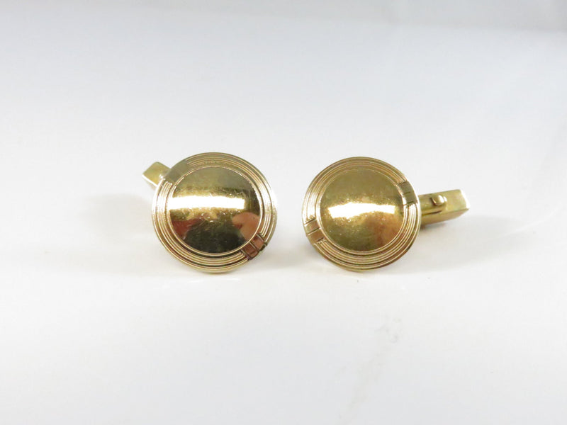 Vintage Swank Gold Tone Round Shield Cufflinks Mid Century