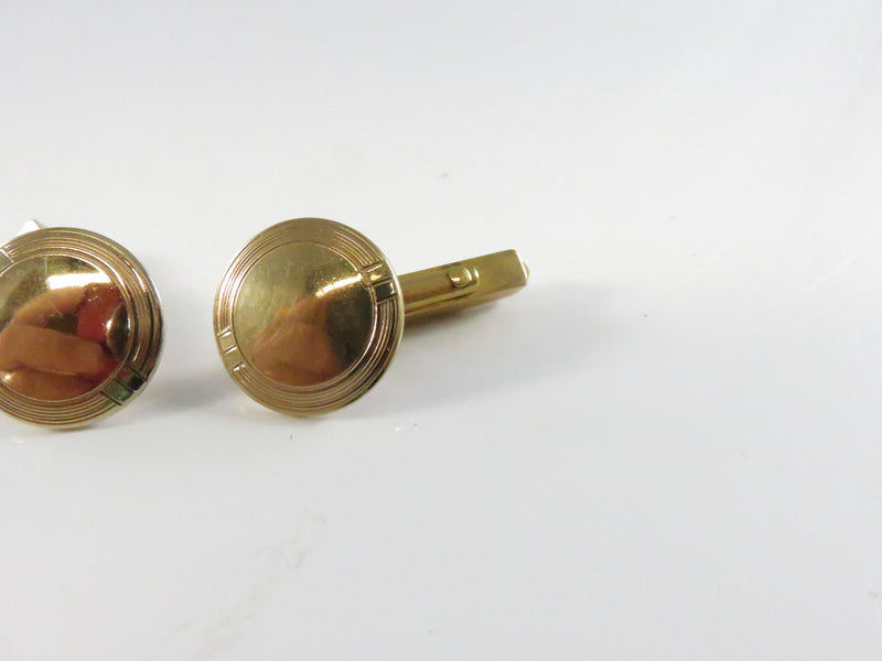 Vintage Swank Gold Tone Round Shield Cufflinks Mid Century