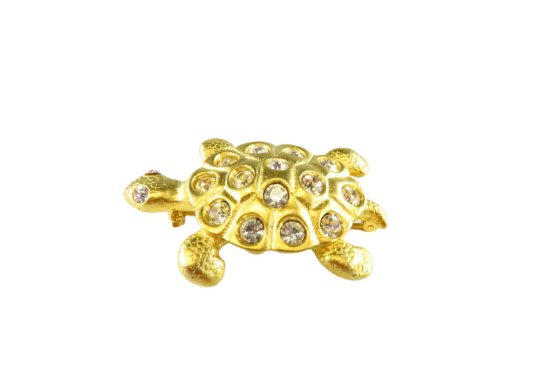 Gold Gilt Large Box Turtle with Rhinestones Brooch 1 7/8" x 1 1/8"