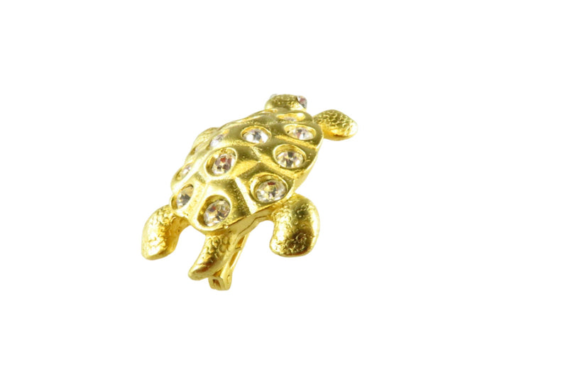 Gold Gilt Large Box Turtle with Rhinestones Brooch 1 7/8" x 1 1/8"