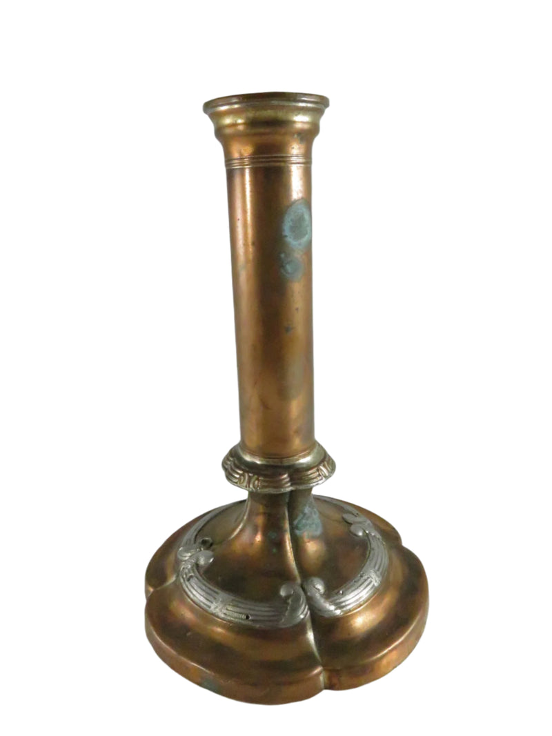 Antique Copper Candle Holder with Silver Accents - Art Nouveau Victorian Era - 7 1/4"