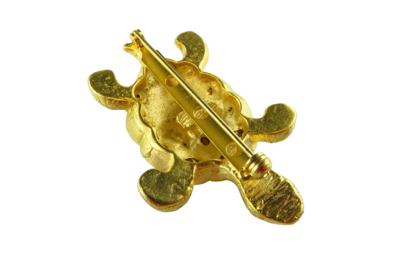 Gold Gilt Large Box Turtle with Rhinestones Brooch 1 7/8" x 1 1/8"