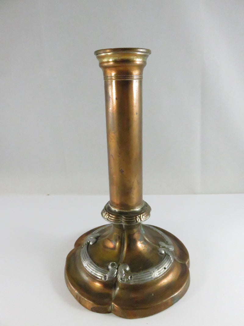 Antique Copper Candle Holder with Silver Accents - Art Nouveau Victorian Era - 7 1/4"