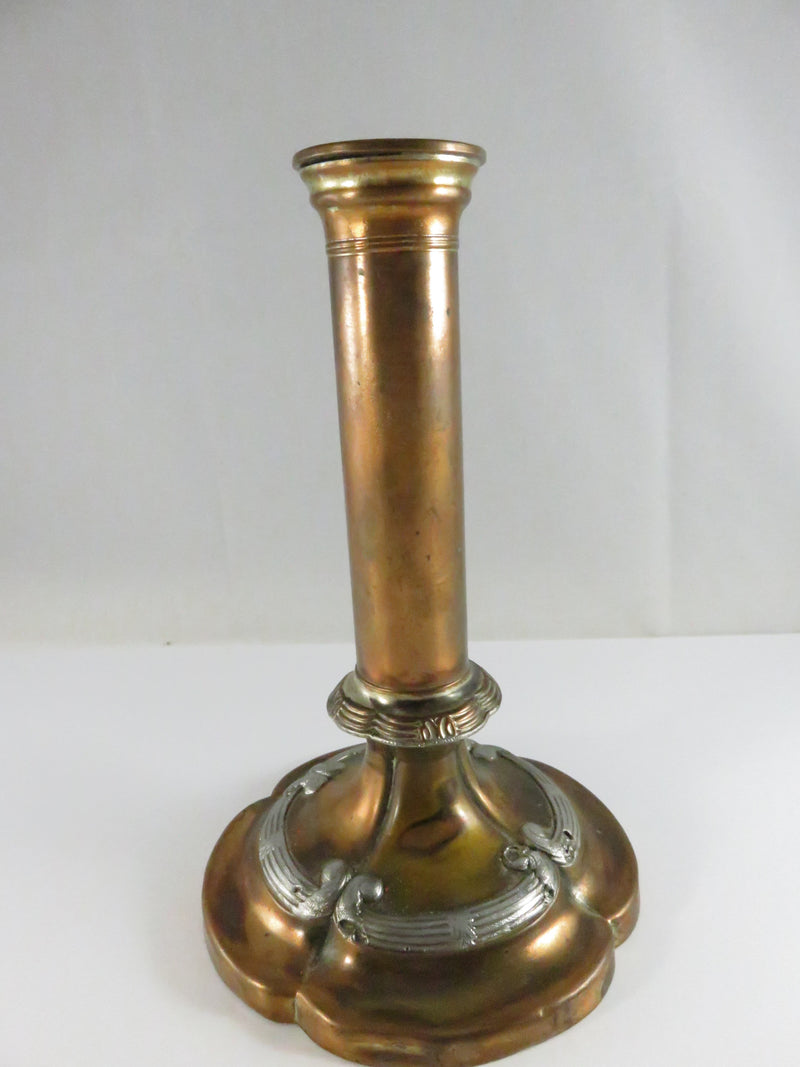 Antique Copper Candle Holder with Silver Accents - Art Nouveau Victorian Era - 7 1/4"