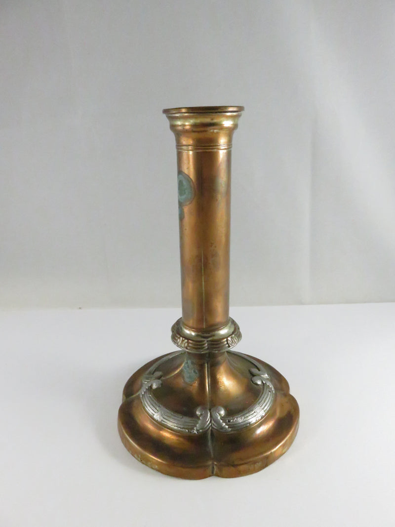 Antique Copper Candle Holder with Silver Accents - Art Nouveau Victorian Era - 7 1/4"