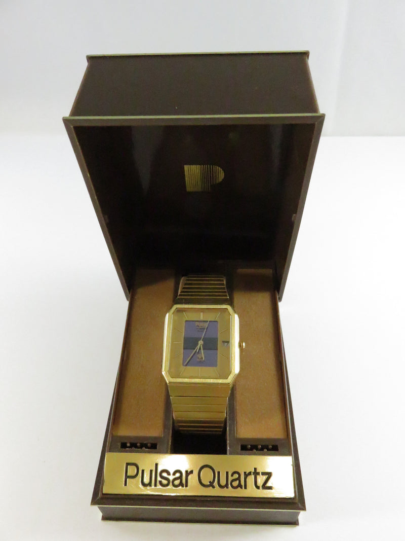 Vintage 1985 Pulsar 2001 Quartz Gold Tone Men’s Watch with Box - Model V102-5069