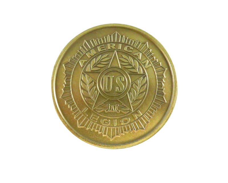 Gold coin with 'American Legion' inscription on a white background