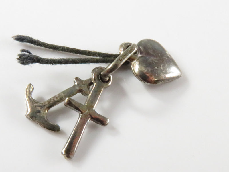 Vintage Sterling Silver 3 Miniature Charms Set Anchor Heart Cross