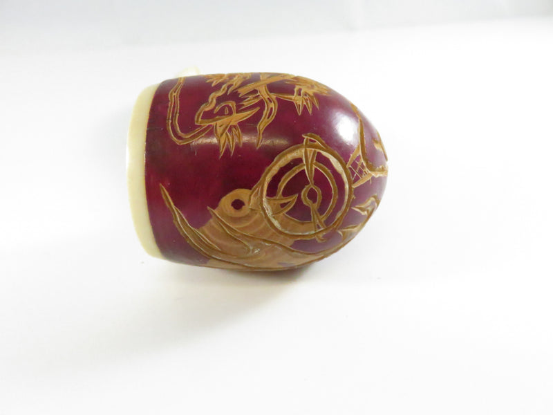 Vintage Carved Dragon Design Smoking Pipe Bakelite Style Stem & Bowl - 5 3/8"