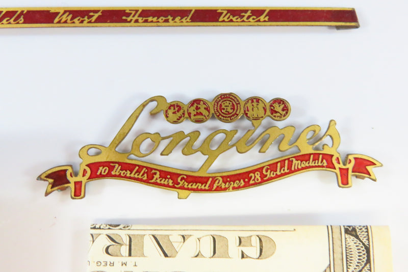 Vintage Longines Watch Owners Manual And Metal Watch Case Badges