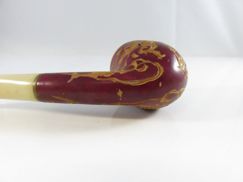 Vintage Carved Dragon Design Smoking Pipe Bakelite Style Stem & Bowl - 5 3/8"