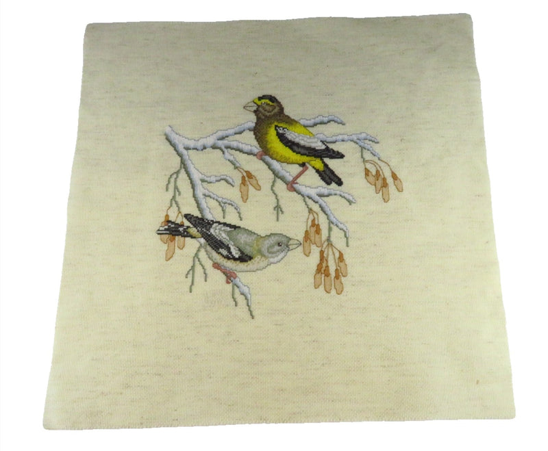 Medium Completed Bird Themed Needlepoint Canvas 14" x 14" — front view
