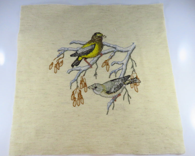 Medium Completed Bird Themed Needlepoint Canvas 14" x 14"