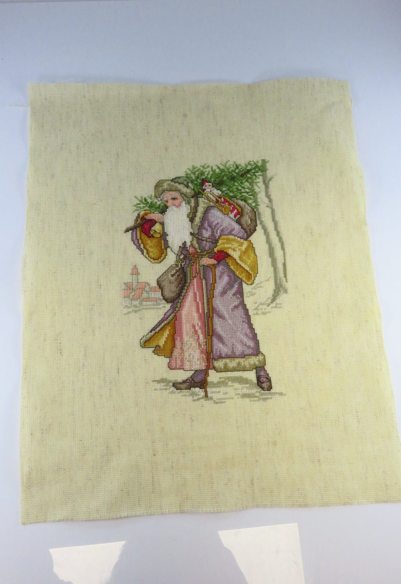 Medium Completed Old World Santa Victorian Style Needlepoint Canvas 14 1/2" x 11 1/2"