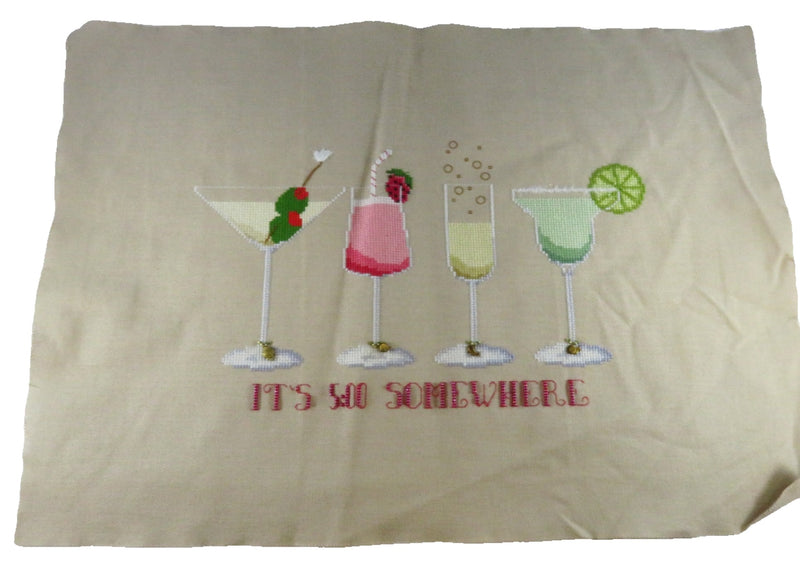 Large Completed It's 5:00 Somewhere Needlepoint Canvas With Charms 19" x 13 1/2"