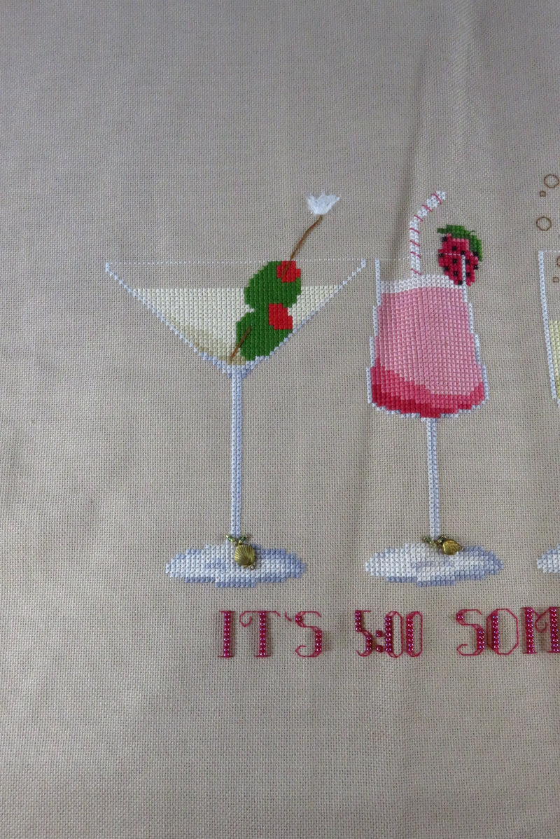 Large Completed It's 5:00 Somewhere Needlepoint Canvas With Charms 19" x 13 1/2"