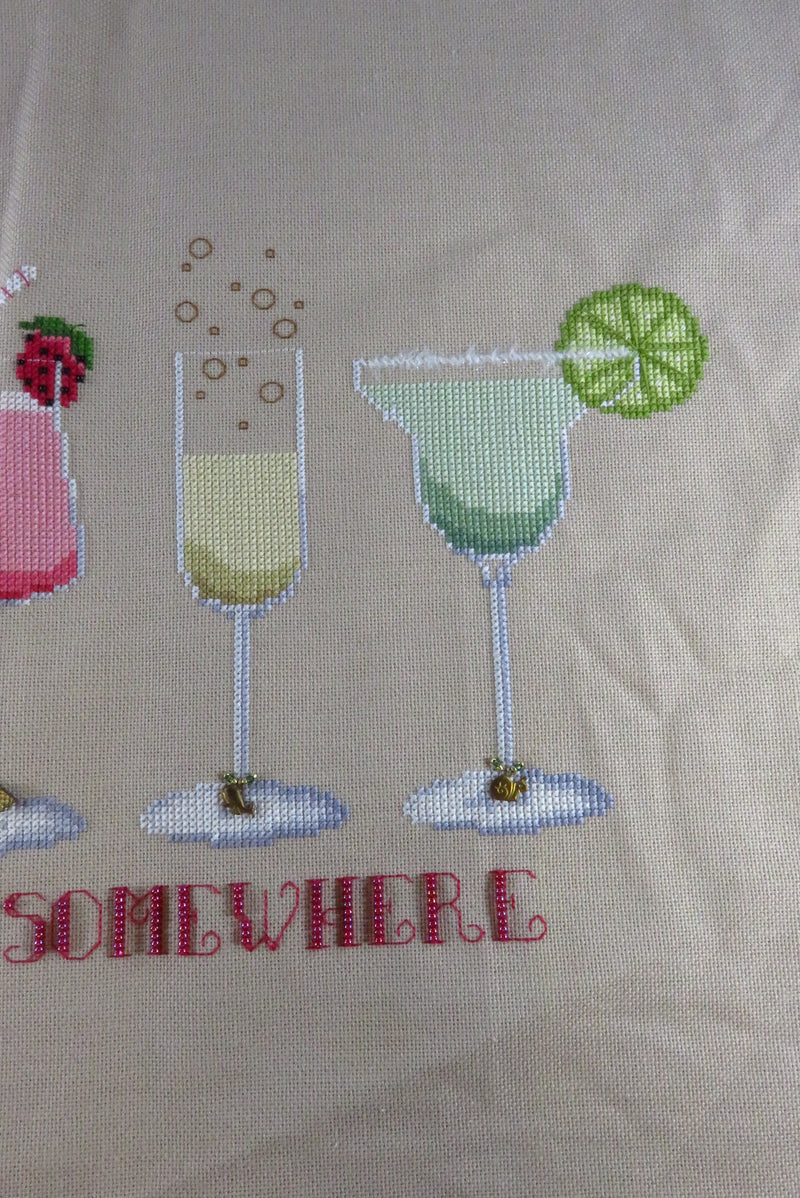 Large Completed It's 5:00 Somewhere Needlepoint Canvas With Charms 19" x 13 1/2"