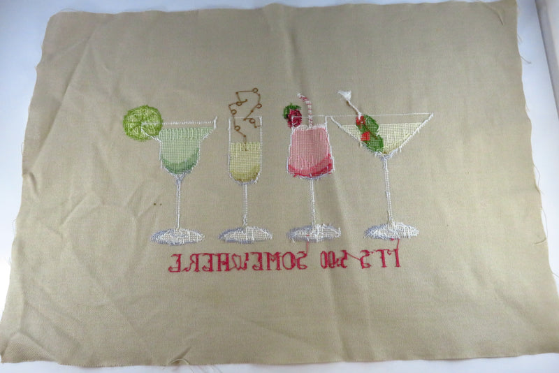 Large Completed It's 5:00 Somewhere Needlepoint Canvas With Charms 19" x 13 1/2"