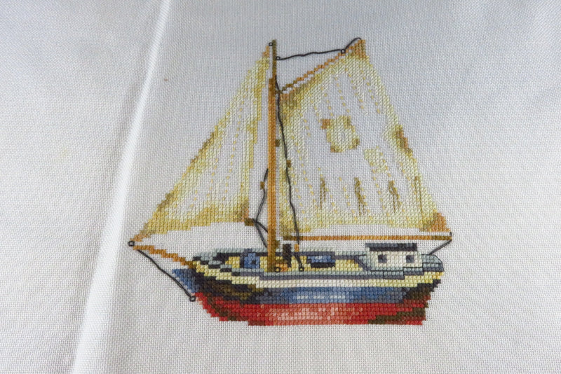 Small Completed Sailboat Needlepoint Canvas 13" x 12 3/4"