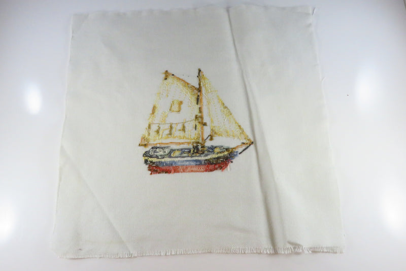 Small Completed Sailboat Needlepoint Canvas 13" x 12 3/4"