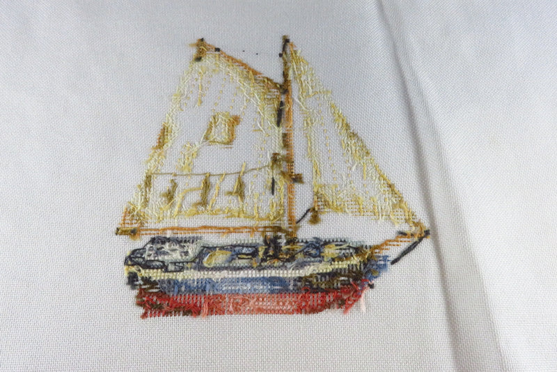 Small Completed Sailboat Needlepoint Canvas 13" x 12 3/4"