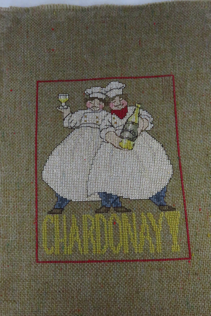 Small Completed Chardonay Chef Themed Needlepoint Canvas 13" x 9"