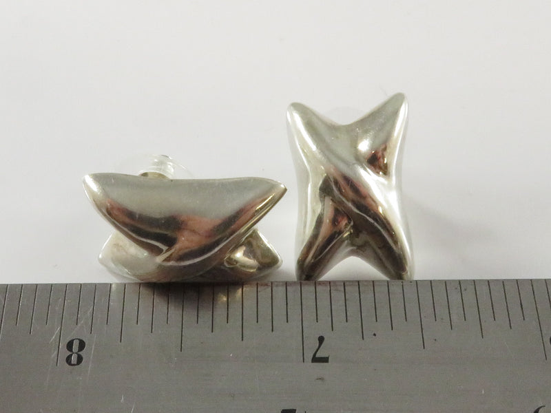 Modernist Style Puffy X Form Post Earrings Mexico Sterling TP-66