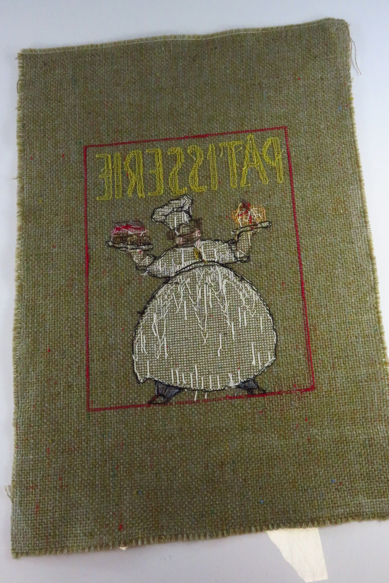 Small Completed Patisserie Chef Themed Needlepoint Canvas 13" x 9"