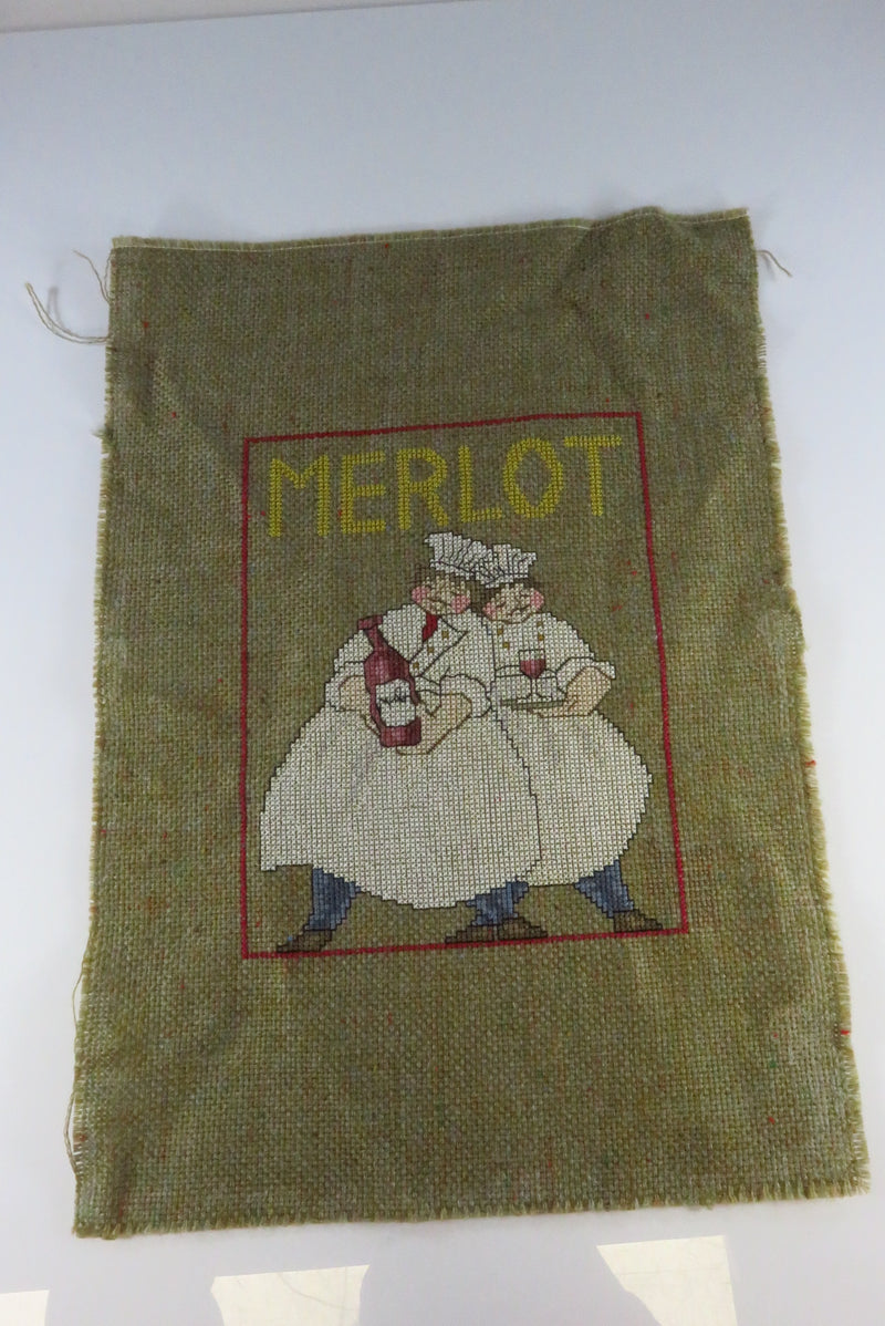 Small Completed Merlot Chef Themed Needlepoint Canvas 13" x 9"