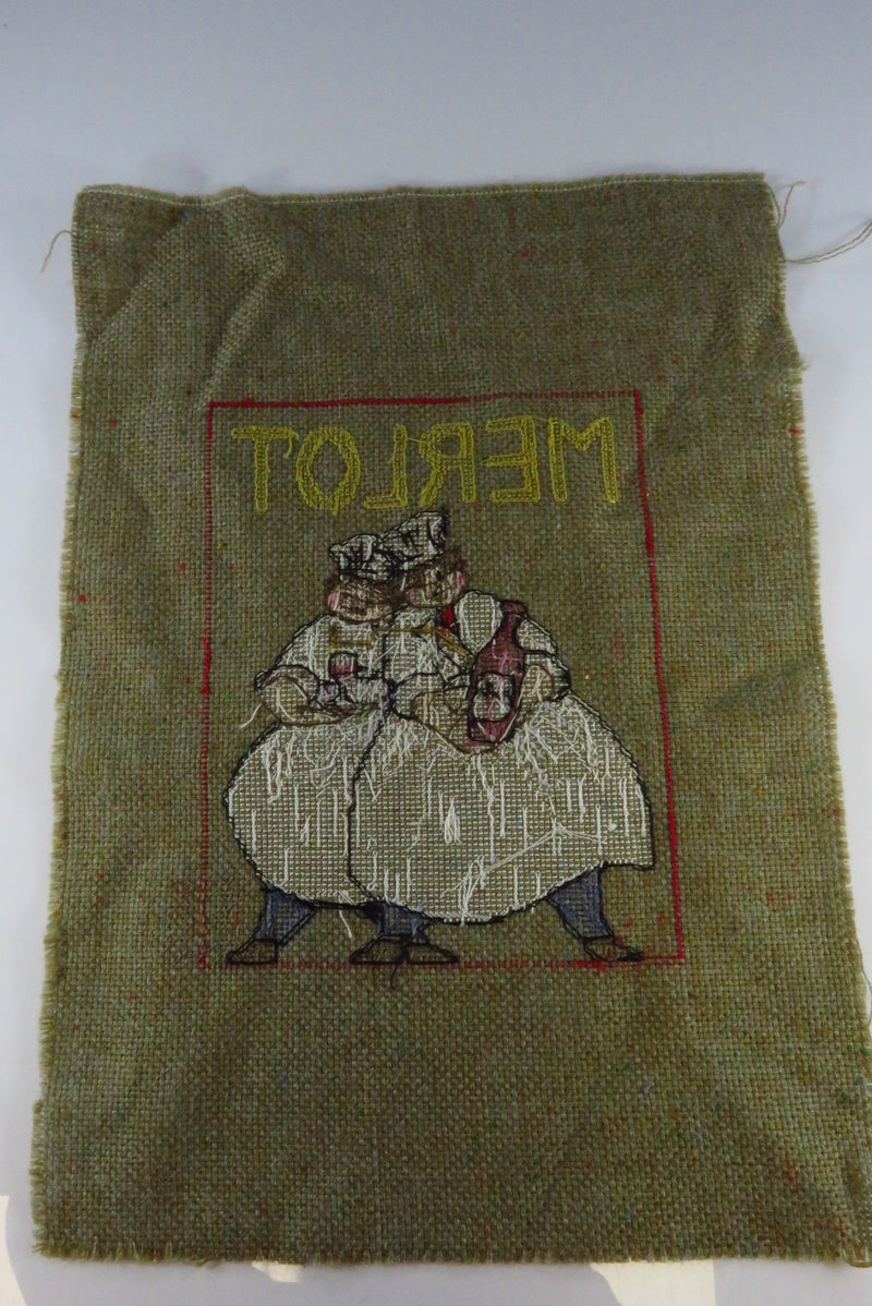 Small Completed Merlot Chef Themed Needlepoint Canvas 13" x 9"