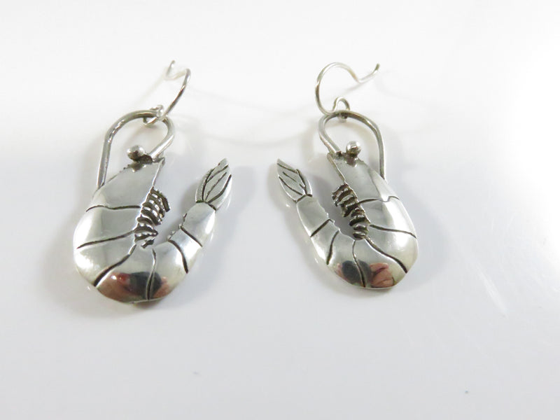 Sterling Silver Shrimp Earrings 925 French Wire Hooks - 1 5/8" Drop