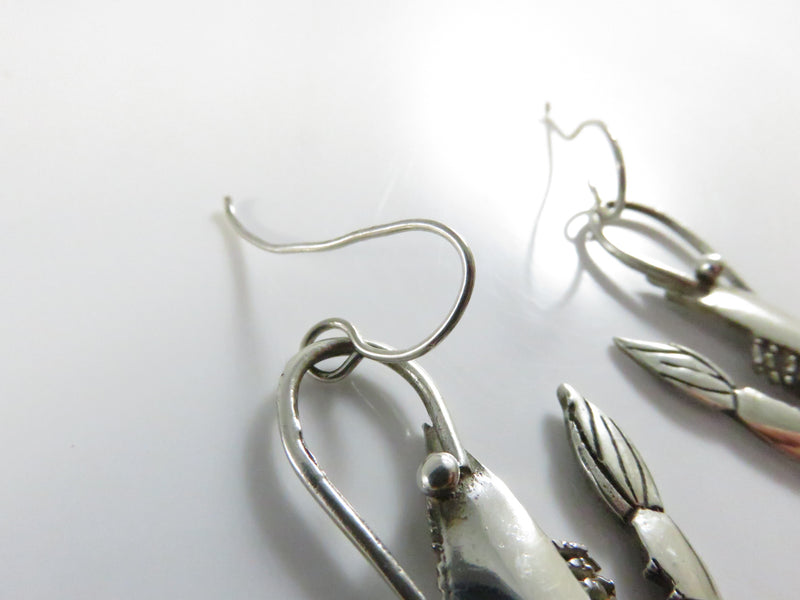 Sterling Silver Shrimp Earrings 925 French Wire Hooks - 1 5/8" Drop
