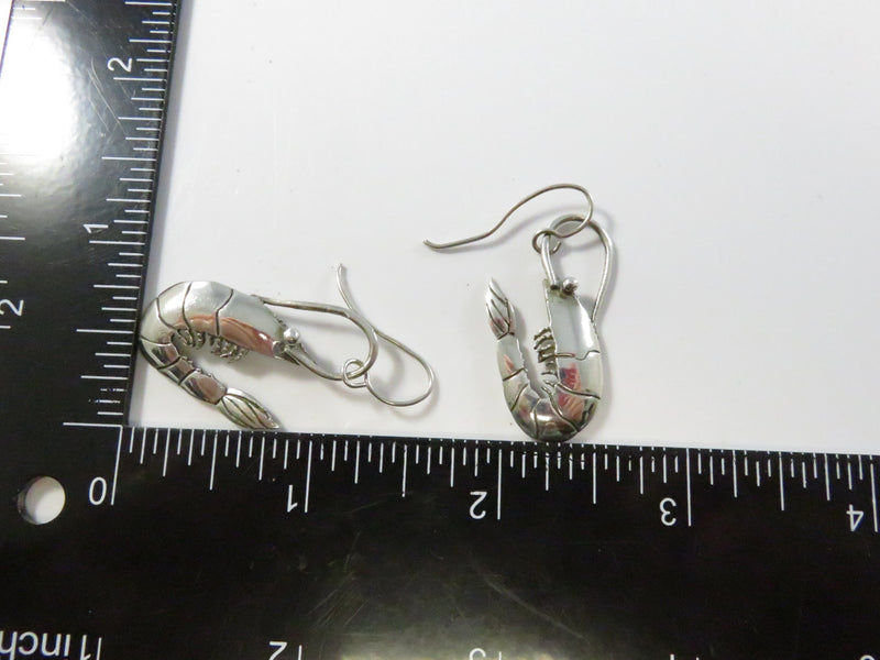 Sterling Silver Shrimp Earrings 925 French Wire Hooks - 1 5/8" Drop