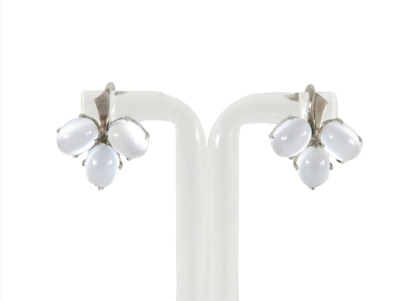 Vintage Sterling Silver Triple Cabochon Moonstone Earrings with Screw Backs — Jewelry & Watches:Vintage & Antique Jewelry:Fin