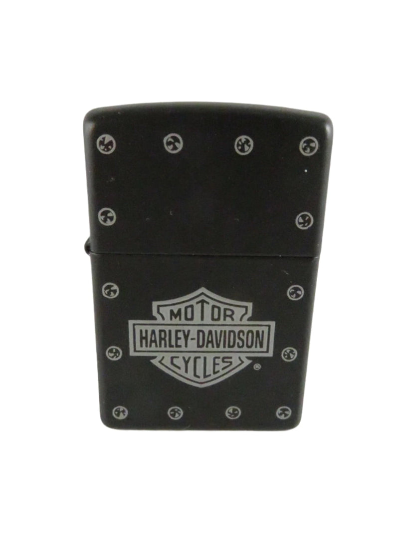 Harley-Davidson Stud Logo Matte Black Zippo Lighter with Original Tin - 2005 E Date Code — Silver — front view