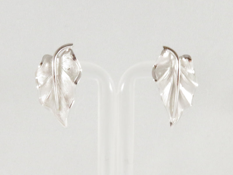 Danecraft Sterling Silver Leaf Screw Back Earrings - Polished & Acid Washed Finish