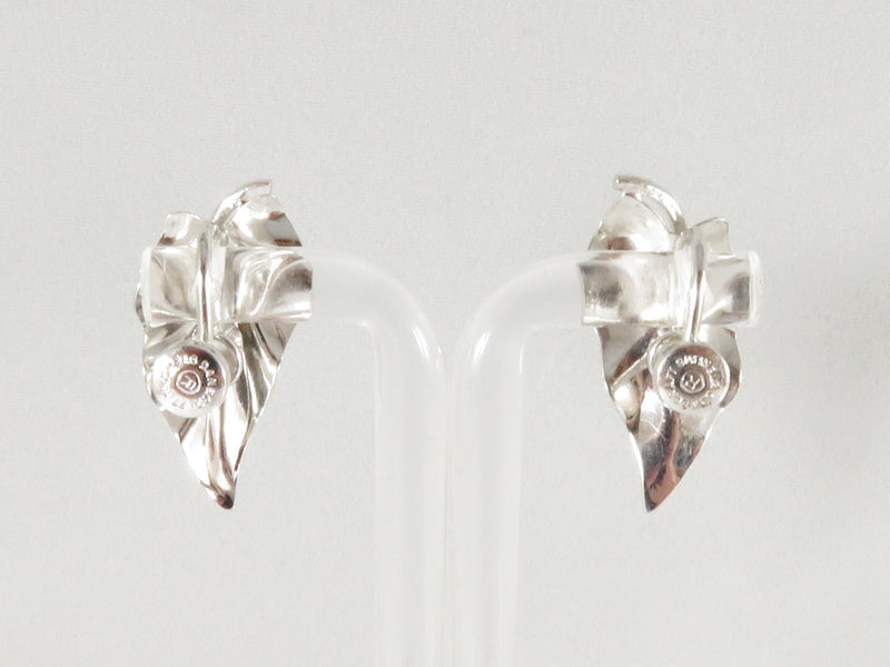 Danecraft Sterling Silver Leaf Screw Back Earrings - Polished & Acid Washed Fini