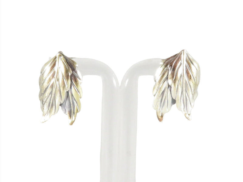 Danecraft Double Leaf Sterling Screw Back Earrings - Modern, Edgy, Lightweight
