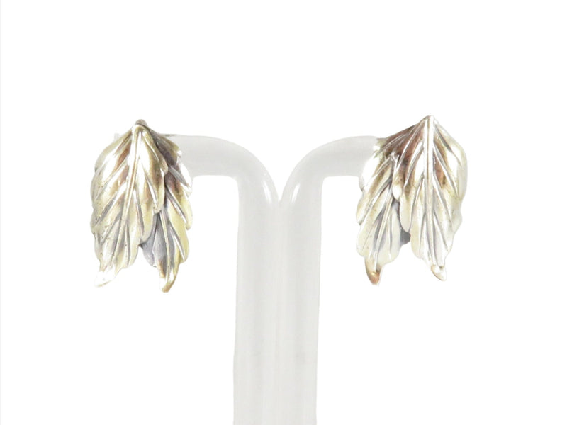 Danecraft Double Leaf Sterling Screw Back Earrings - Modern, Edgy, Lightweight — Jewelry & Watches:Vintage & Antique Jewelry:
