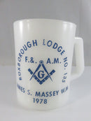 Palestine-Roxborough Lodge No. 135 Federal Glass milk glass mug – c. 1978 – masonic coffee mug — front view