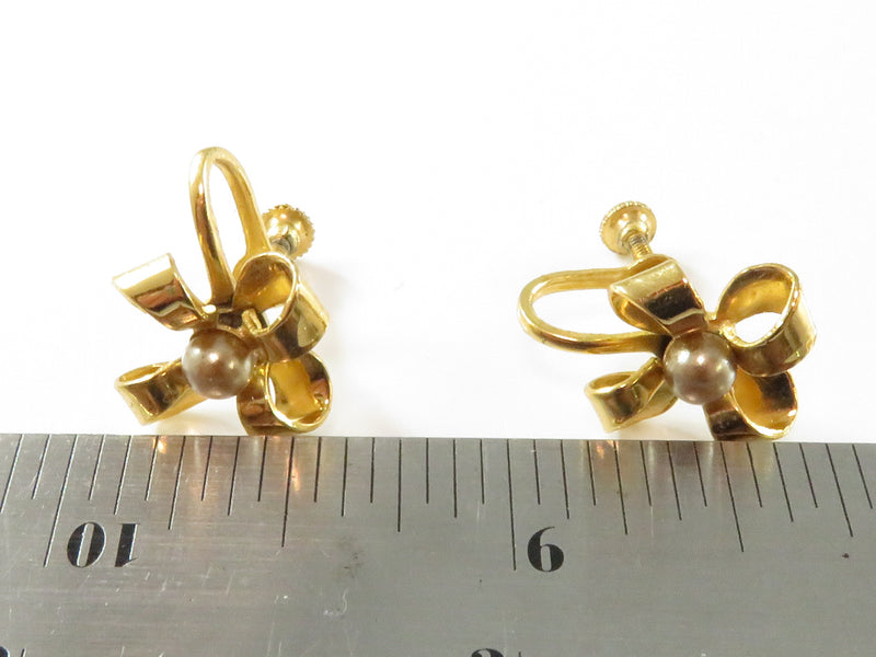 Gold Gilded Sterling Bow Screw Back Earrings with Faux Pearl  Elegance and Sophi