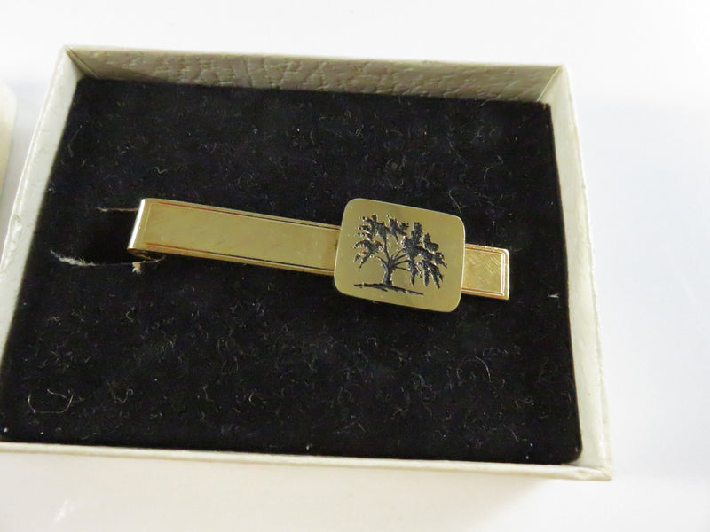 Vintage 1960s Gold Tone Tie Clip with Willow Tree Design in Box