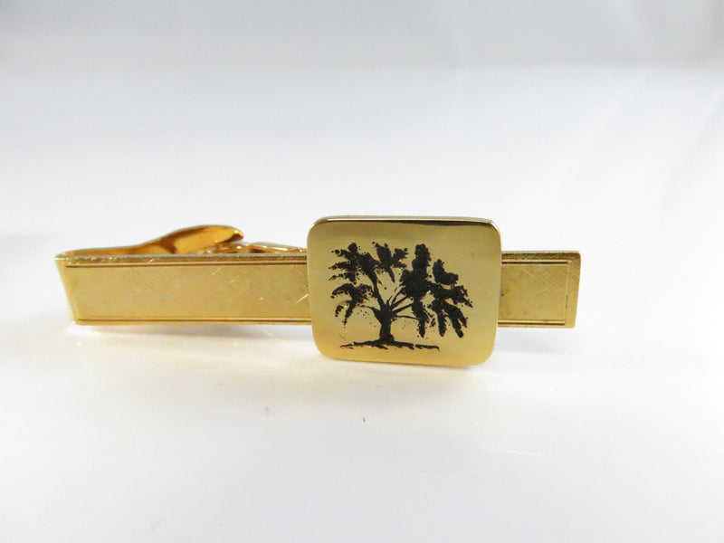 Vintage 1960s Gold Tone Tie Clip with Willow Tree Design in Box