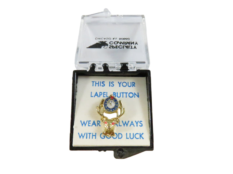 Vintage Elks Club Good Luck Pinback Lapel Pin by Specialty Co. - 1/2" — Gold, Enamel — front view